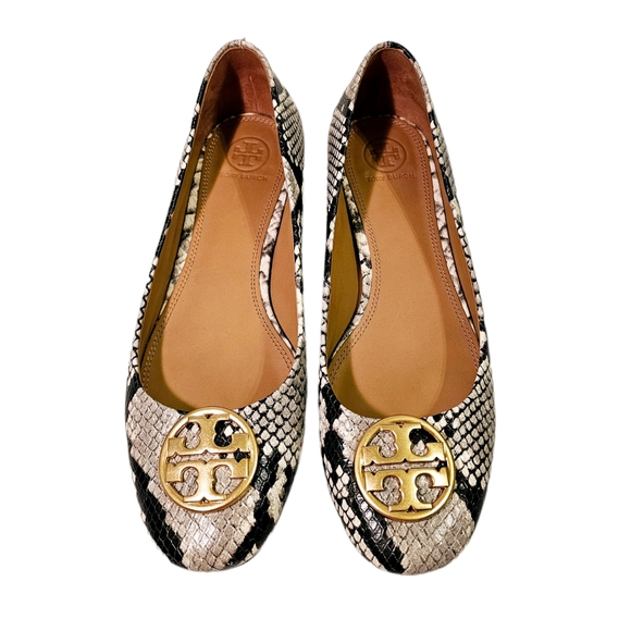 Tory Burch Chelsea Ballet Snakeskin Print Warm Roccia Flats - Picture 2 of 10